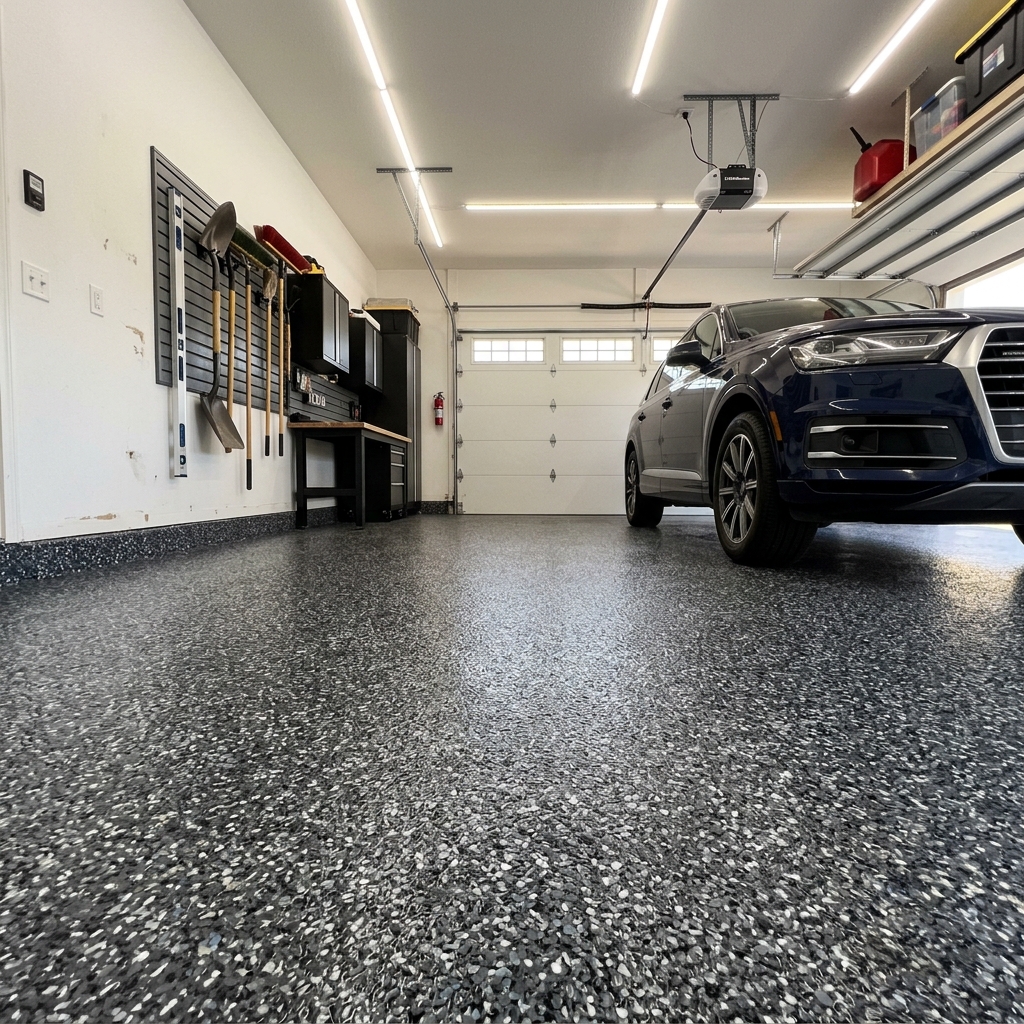 Sol époxy pailleté flakes - Garage