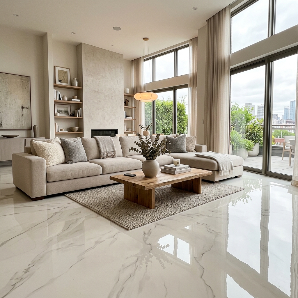 Sol époxy décoratif marbre - Salon